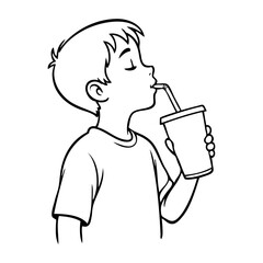 Dibujo sencillo con líneas de un chico joven bebiendo de un vaso de papel con una pajita, sujetándolo con una mano © teracreonte