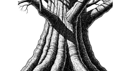 Ancient Baobab Tree Trunk Illustration - Black and White Sketch © Abdul