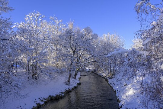 Wintery Piesting River, Piesting, Lower Austria, Austria