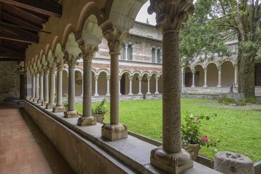 Cloister in the Abbazia Cistercense di Santa Maria di Piona, Colico, Province of Lecco, Italy