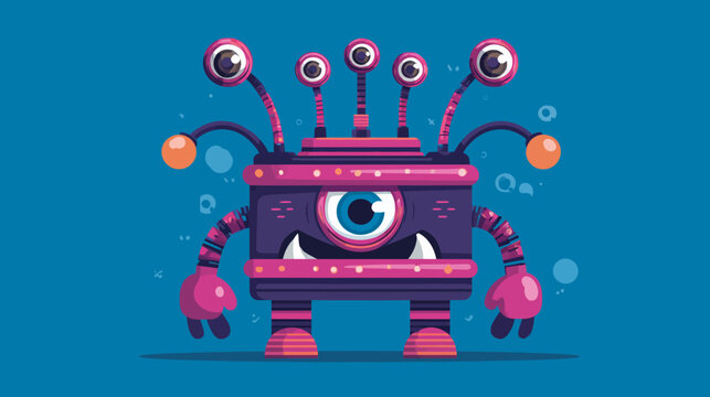 A cartoon monster with one large eye, multiple smaller eyes, square body and cute arms