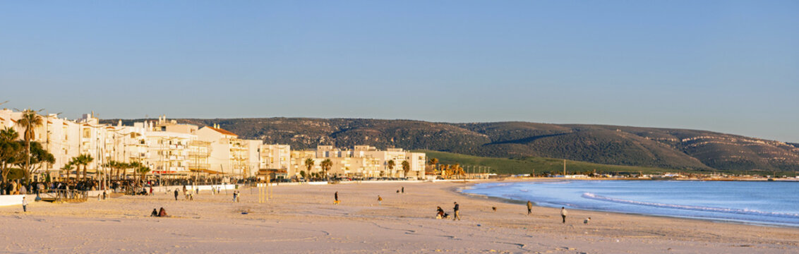 Sunset at the beach of Barbate on the atlantic Costa de la Luz of southern Spain, on a bright day in winter
