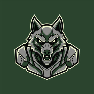 Gray Wolf Robot Head Illustration.