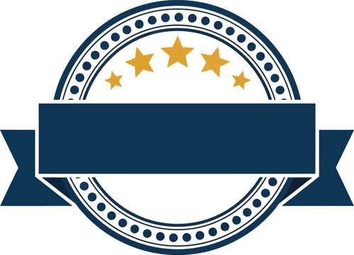 Badge Design Graphic &ndash; Navy Circular Emblem with Gold Star Arc, Dotted Border, and Blank Ribbon