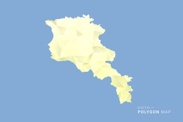 Armenia Map in low poly polygon vector style, geometric shape illustration with soft yellow tones on blue background, clean silhouette for infographic.