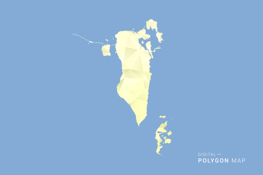 Bahrain Map in low poly polygon vector style, geometric shape illustration with soft yellow tones on blue background, clean silhouette for infographic.