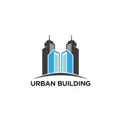 Obraz premium Modern Urban Building Logo Design with Abstract Lines on Isolated White Background