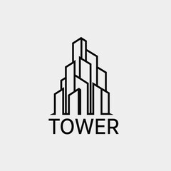 Fototapeta premium Abstract Multiple Skyscraper Tower Buildings Logo Design in Bright Studio Background
