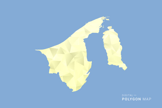Brunei Map in low poly polygon vector style, geometric shape illustration with soft yellow tones on blue background, clean silhouette for infographic.