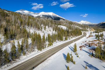 Winter scenery in Colorado Rocky Mountains - highway 14 near Cameron Pass