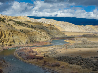 Naklejka premium valley of upper Colorado River below Burns in Colorado, aerial view in winter scenery