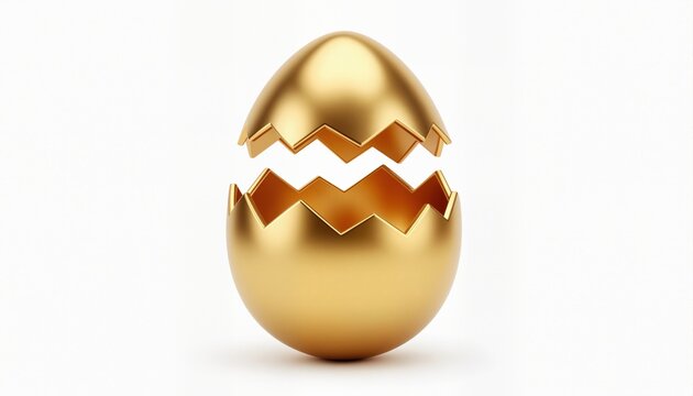 Golden broken eggs cracked open easter eggshell design 3d realistic icon isolated vector illustration
