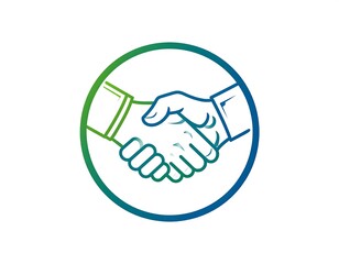 Fototapeta premium Graphic design of a handshake inside a gradient green-to-blue circle on white background