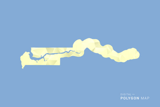 Gambia Map in low poly polygon vector style, geometric shape illustration with soft yellow tones on blue background, clean silhouette for infographic.