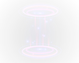 Glowing portal ring with holographic light and radiant beams. Subtle particles create motion and...
