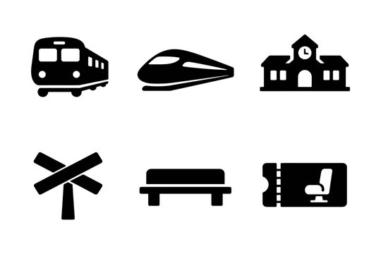Railway transport station icon set solid black vector illustration