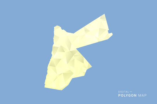 Jordan Map in low poly polygon vector style, geometric shape illustration with soft yellow tones on blue background, clean silhouette for infographic.