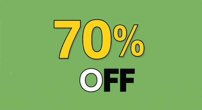 Bold yellow "70%" and white "OFF" text on a green background
