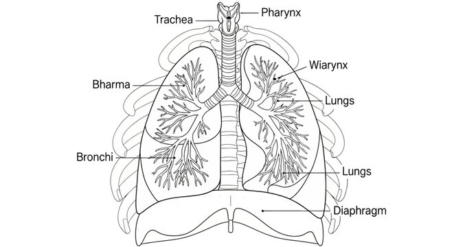 Detailed diagram of the human respiratory system with labeled parts.