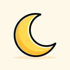 A cartoon depiction of a crescent moon. The moon is yellow with a black outline and a gradient effect. It floats above a beige background
