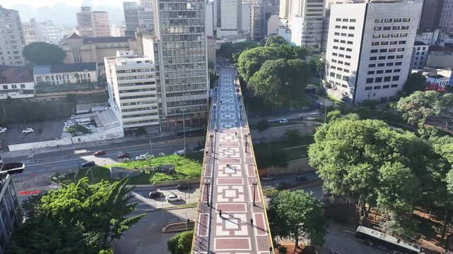 Santa Efigenia Bridge At Sao Paulo In Brazil. Freeway Road Landscape. Downtown City Scenery. Highrise Buildings. Santa Efigenia Bridge At Sao Paulo In Brazil. Beautiful Cityscape. 