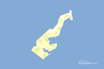 Naklejka premium Monaco Map in low poly polygon vector style, geometric shape illustration with soft yellow tones on blue background, clean silhouette for infographic.