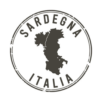 Stamp depicting sardegna italy with a map of the island inside