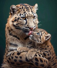 Fototapeta premium Sunda Clouded Leopard Mother & Cub - Maternal Bond Studio Portrait