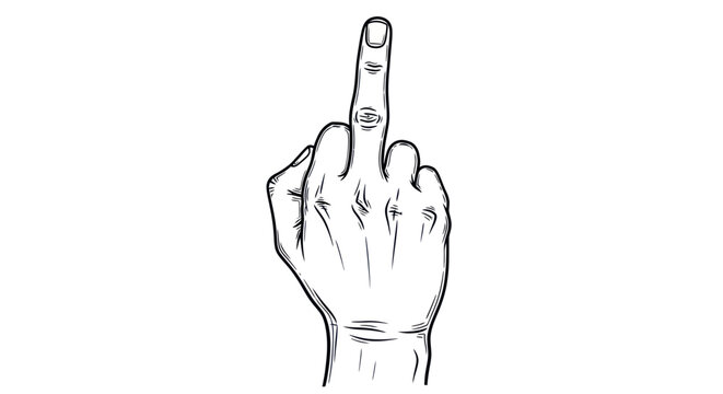 Hand gesture middle finger drawing, rude sign, vector illustration, isolated on white