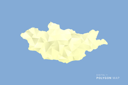 Mongolia Map in low poly polygon vector style, geometric shape illustration with soft yellow tones on blue background, clean silhouette for infographic.