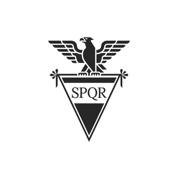 Ancient roman emblem featuring an eagle with spqr inscription and laurel