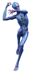 3D Rendering Blue Alien on White