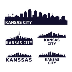 Fototapeta premium Silhouetted skyline of kansas city with repeated city name variations