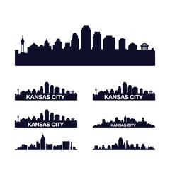 Silhouette of kansas city skyline with repeated text and variations