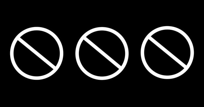 Animation of the prohibition mark No symbol on black background. Warning, stop or no entry forbidden red circle animation concept