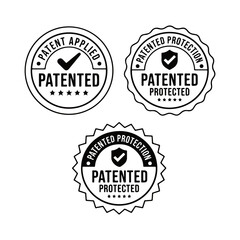 Fototapeta premium Patented Protected Patent Applied Badges - Intellectual Property Vector Seal Set