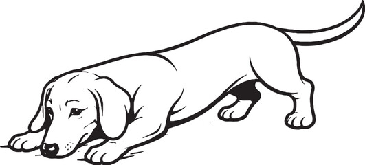 Obraz premium Dachshund Digging Action Three Quarter View Black and White Line Art Illustration