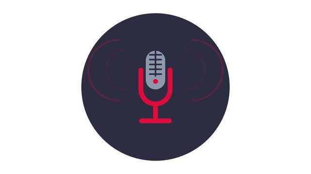 Podcast Microphone Icon on Dark Background Flat Vector Illustration