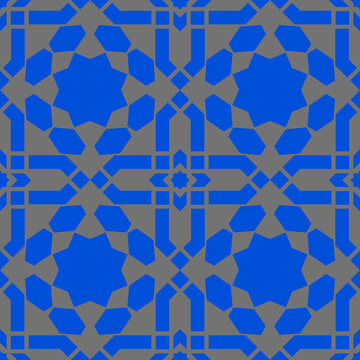 Blue-islamic-geometric-seamless-pattern-with-star-and-mosaic-ornament-background-for-tile-textile-and-wallpaper-design