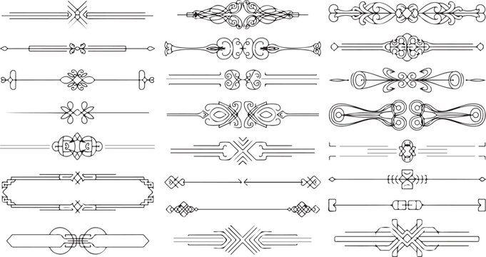 A collection of vintage decorative text dividers and ornamental flourishes for graphic design use