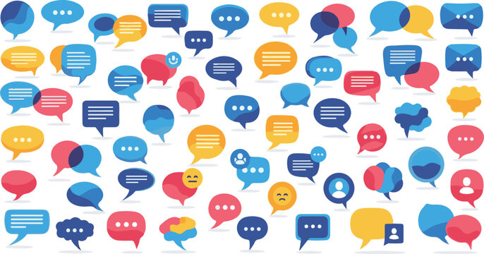A vibrant collection of diverse speech bubbles and communication icons in various bright colors