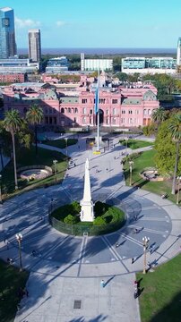 Casa Rosada At Buenos Aires Buenos Aires Argentina. Aerial View Of Famous Governement Building Of The Country. Metropolitan Landscape Panoramic City View Beautiful. Metropolitan Enterprise Town.