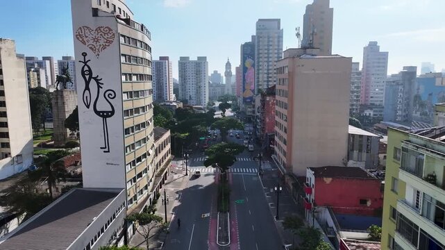 Duque De Caxias Avenue At Sao Paulo In Brazil. Landmark Avenue. Downtown District. Highrise Buildings. Duque De Caxias Avenue At Sao Paulo In Brazil. City Life Landscape. 