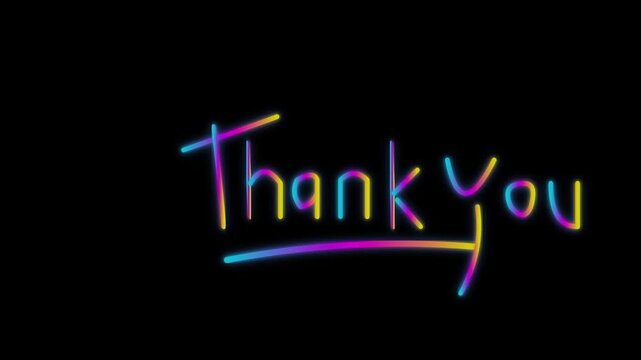 Glowing Neon Thank You Handwritten Gradient Text on Black Background