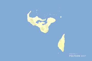 Obraz premium Tonga Map in low poly polygon vector style, geometric shape illustration with soft yellow tones on blue background, clean silhouette for infographic.