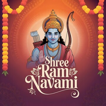"Shree Ram Navmi" , Calligraphy means "Birth of Lord Rama" with Shree Ram vector, illustration, social media banner design layout template