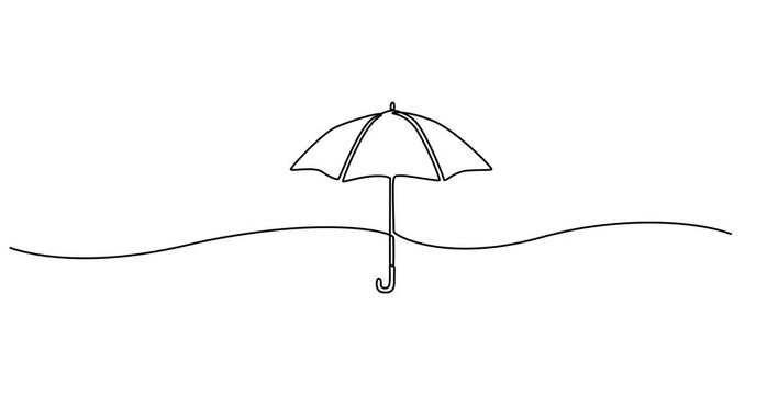 Umbrella Continuous Line Icon, Continuous one line drawing of opened umbrella. Single line drawing illustration of umbrella portion for rain