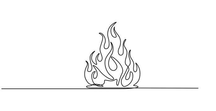 Animated self drawing of  Continuous One Single Line Drawing of Fire, Minimalist Flame Art, Single continuous one line drawing Trending Flame Symbols, 4k
