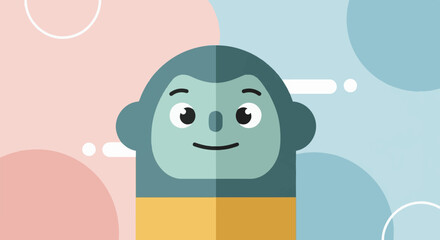 Naklejka premium A friendly, blue cartoon character with a yellow body and pastel background