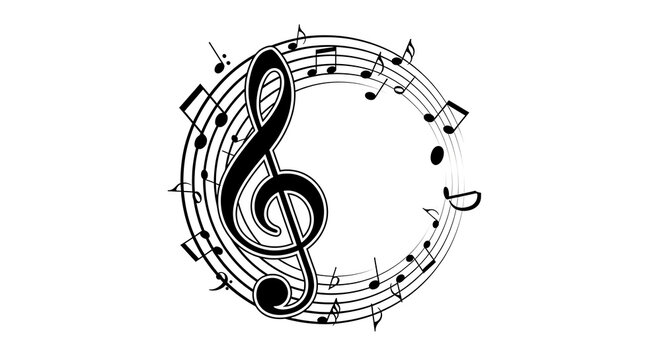Creative musical note circle with bold treble clef for graphics